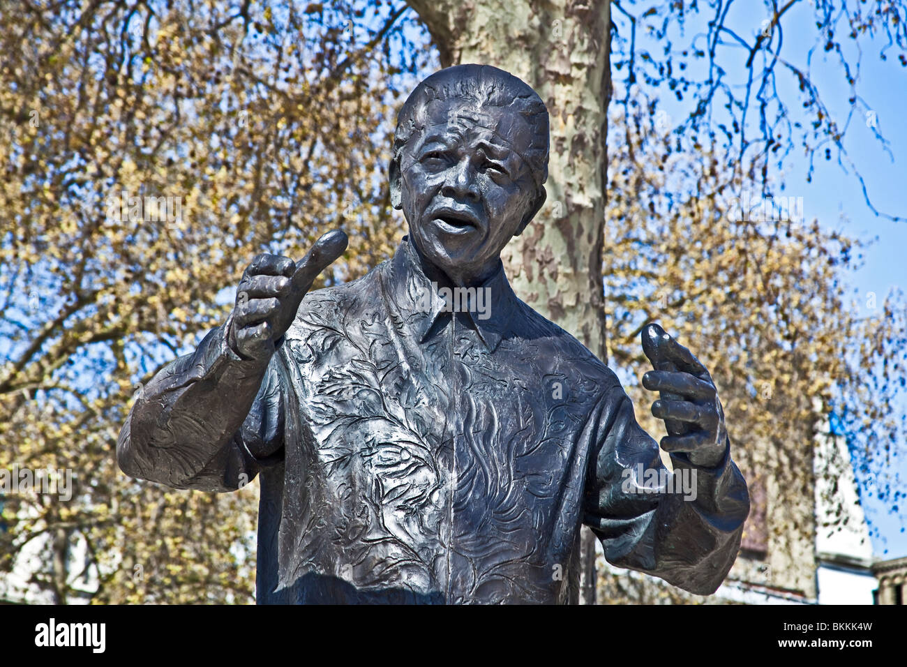 Londra,Piazza del Parlamento Nelson Mandela statua Aprile 2010 Foto Stock