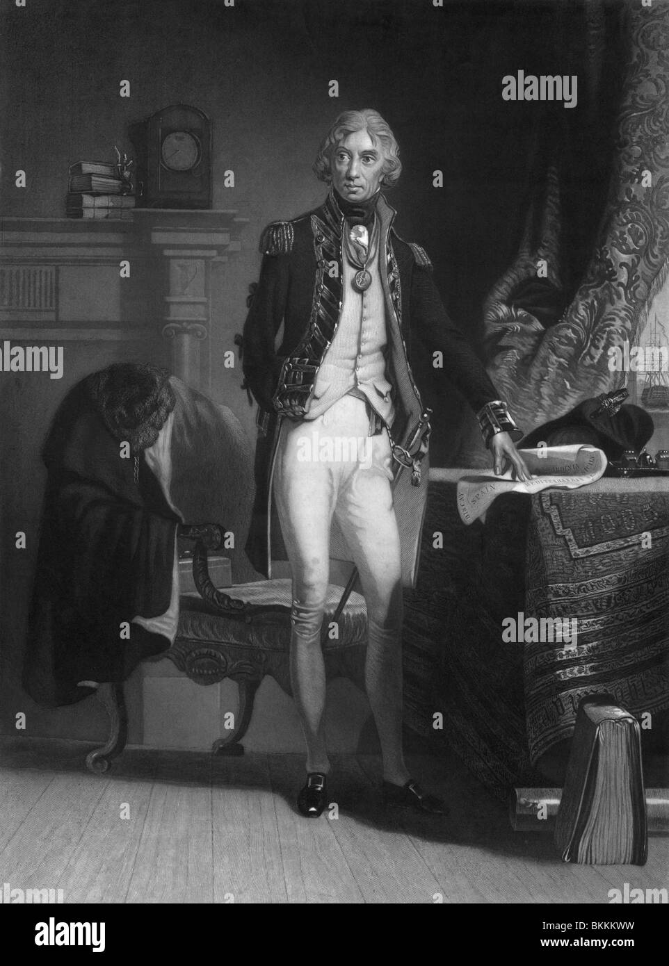 Vintage incisione verticale della Marina Reale inglese hero vice ammiraglio Horatio Nelson (primo Visconte Nelson e primo duca di Bronte). Foto Stock