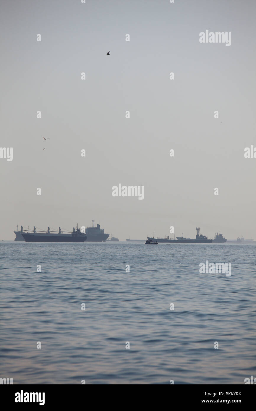 Turchia, Istanbul, sul Bosforo, il trasporto via mare di navi portacontainer Foto Stock