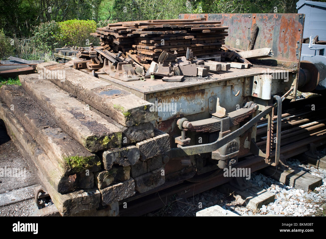 Le attrezzature ferroviarie a Staverton stazione ferroviaria,traversine Foto Stock