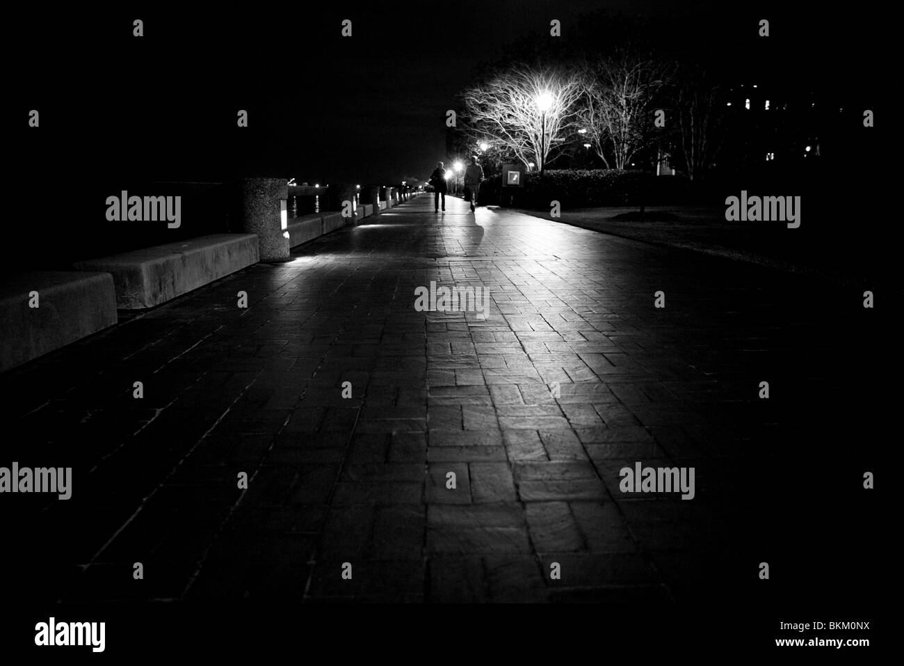 RIVERWALK di notte a Savannah, Georgia, Stati Uniti d'America Foto Stock