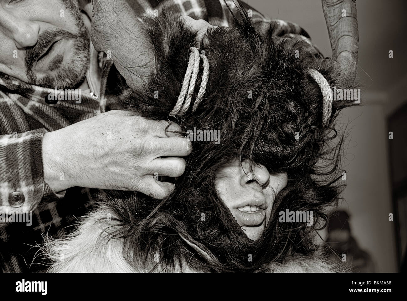 Fotografia scattata durante il carnevale di Bielsa. Bielsa, Pirenei, Aragona, Spagna. Foto Stock