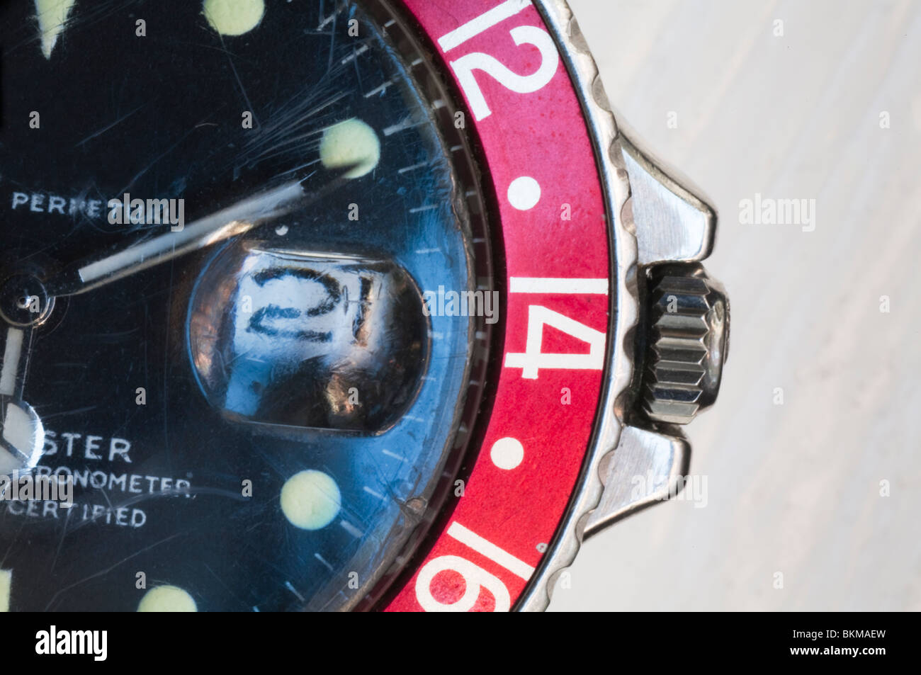 Fine anni sessanta orologio Rolex GMT Master chiudi sezione ritagliata di orologio da polso Foto Stock