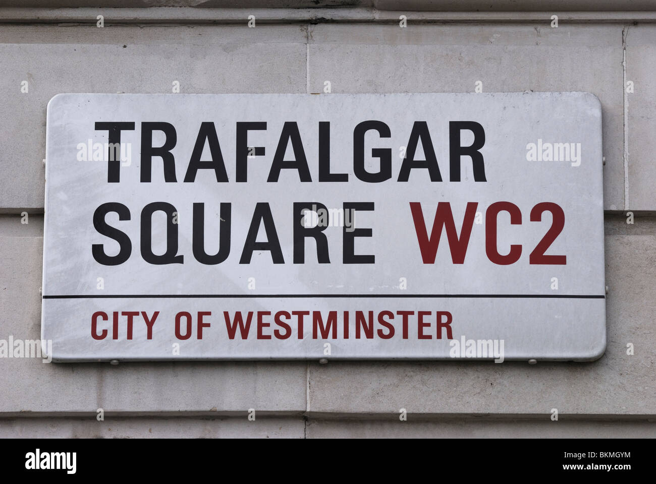 Trafalgar Square strada segno, London, England, Regno Unito Foto Stock