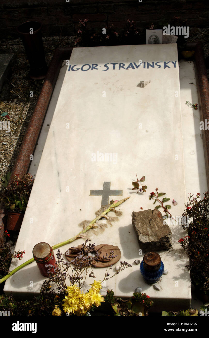 Igor Stravinsky Fiodorovich (1882-1971). Il compositore russo. La sua tomba in San Michele isola cimitero. Venezia. L'Italia. Foto Stock