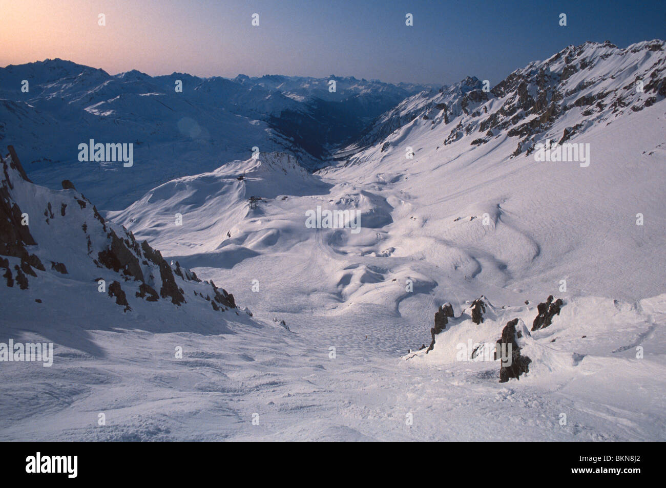 Pista da sci di gobbe in San Anton, Austria. Foto Stock