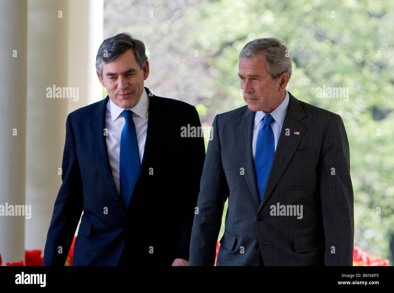 Il Presidente George W Bush e il Primo ministro britannico Gordon Brown alla Casa Bianca Foto Stock