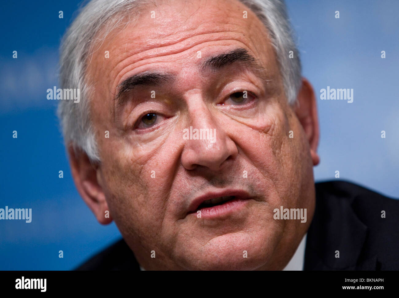 Fondo monetario internazionale Gestione Direct Dominique Strauss- Kahn nel corso di una conferenza stampa. Foto Stock