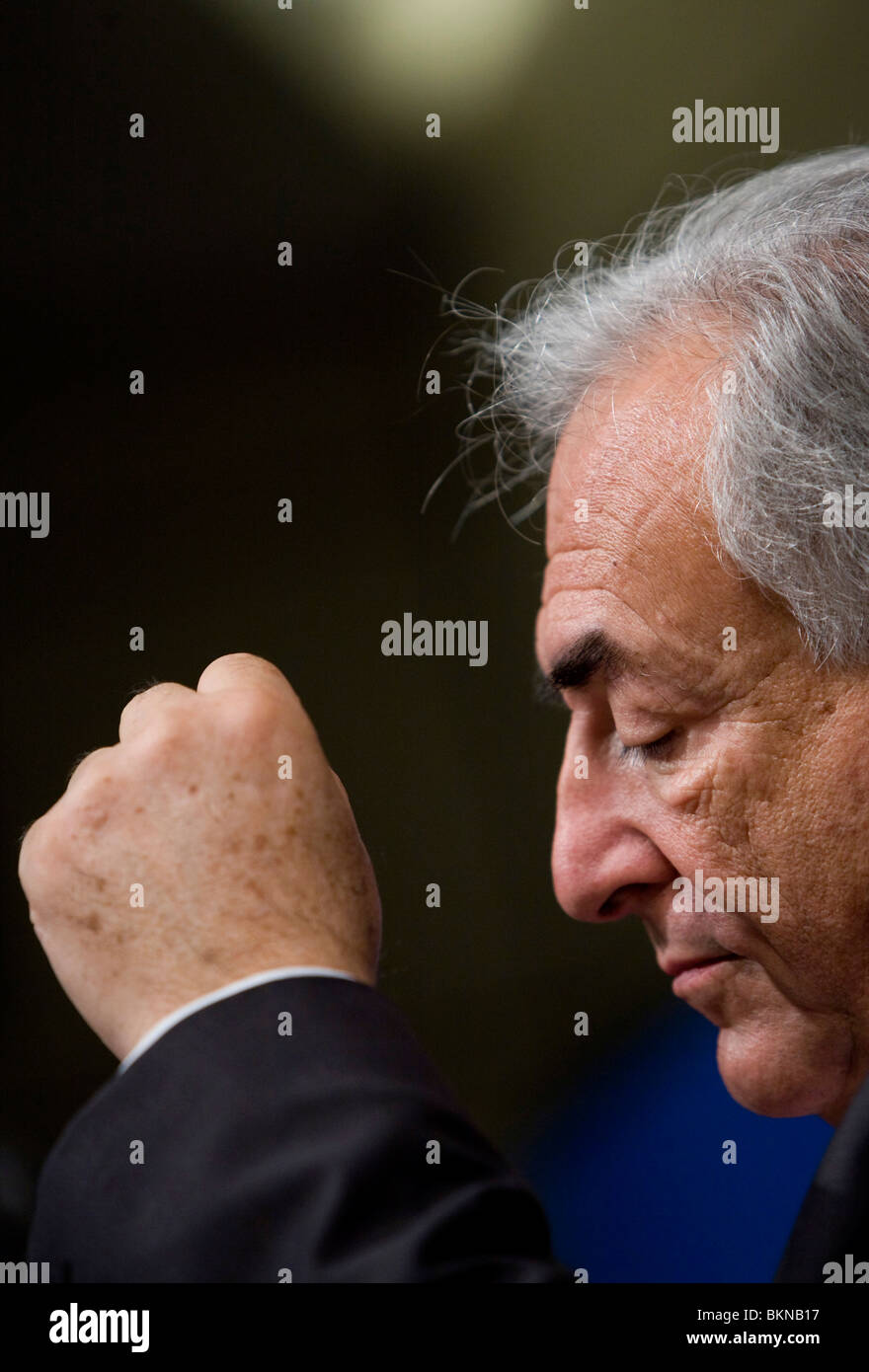 Fondo monetario internazionale Gestione Direct Dominique Strauss- Kahn nel corso di una conferenza stampa. Foto Stock