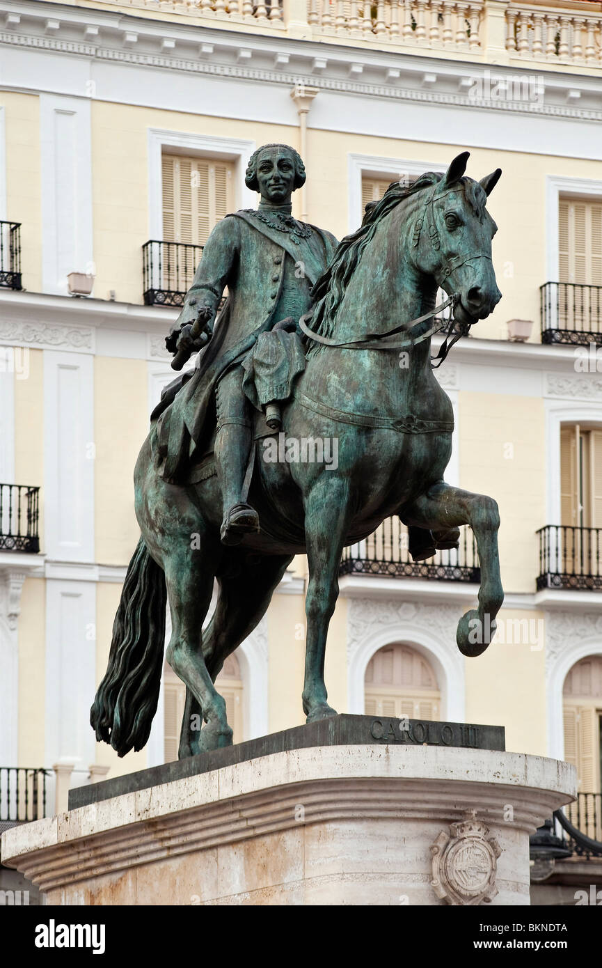 Il re Carlo III, la Puerta del Sol di Madrid, Spagna Foto Stock