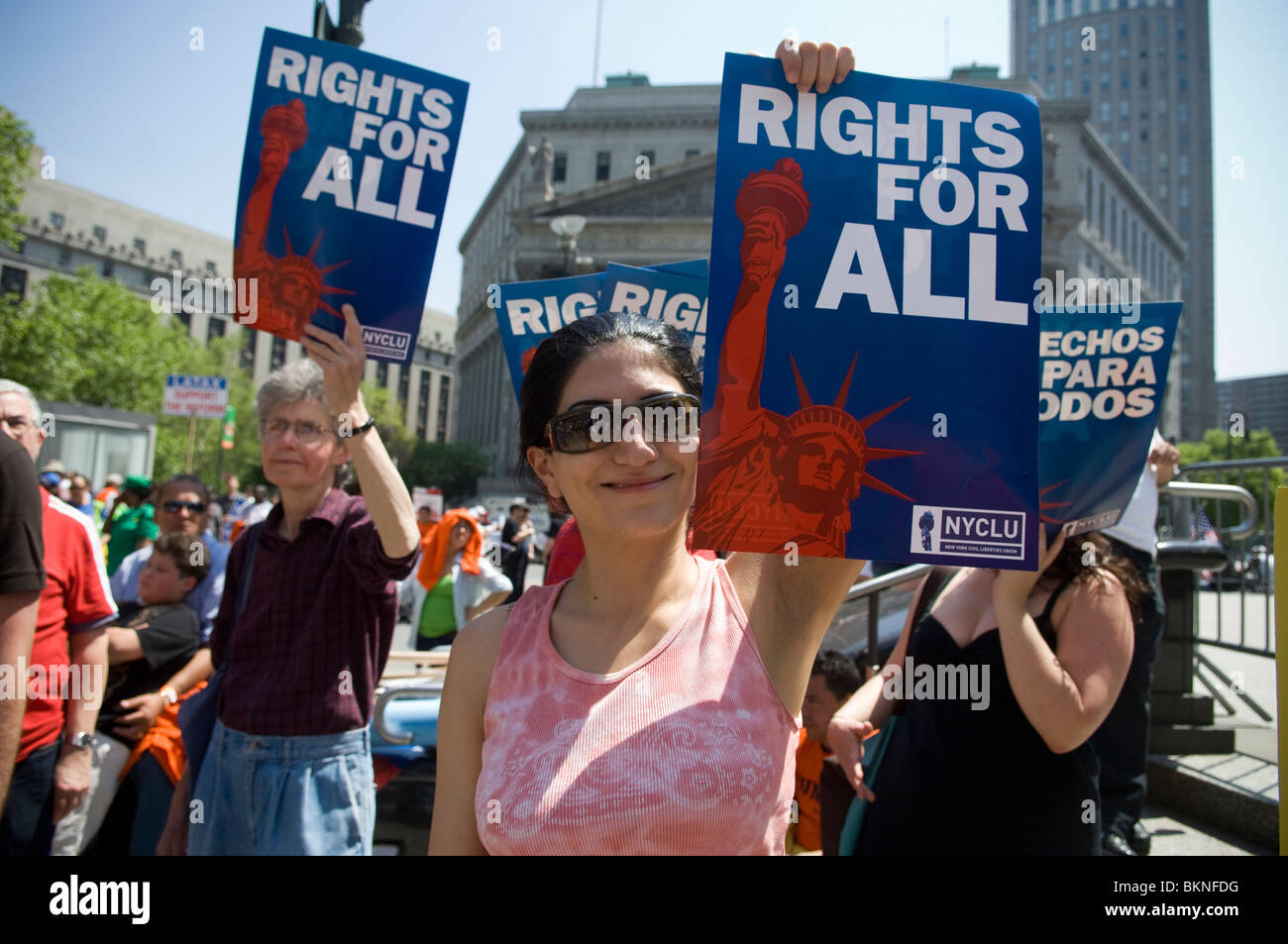 Rally contro Arizona anti-immigrazione Bill SB 1070 in Lower Manhattan a New Yorl Foto Stock