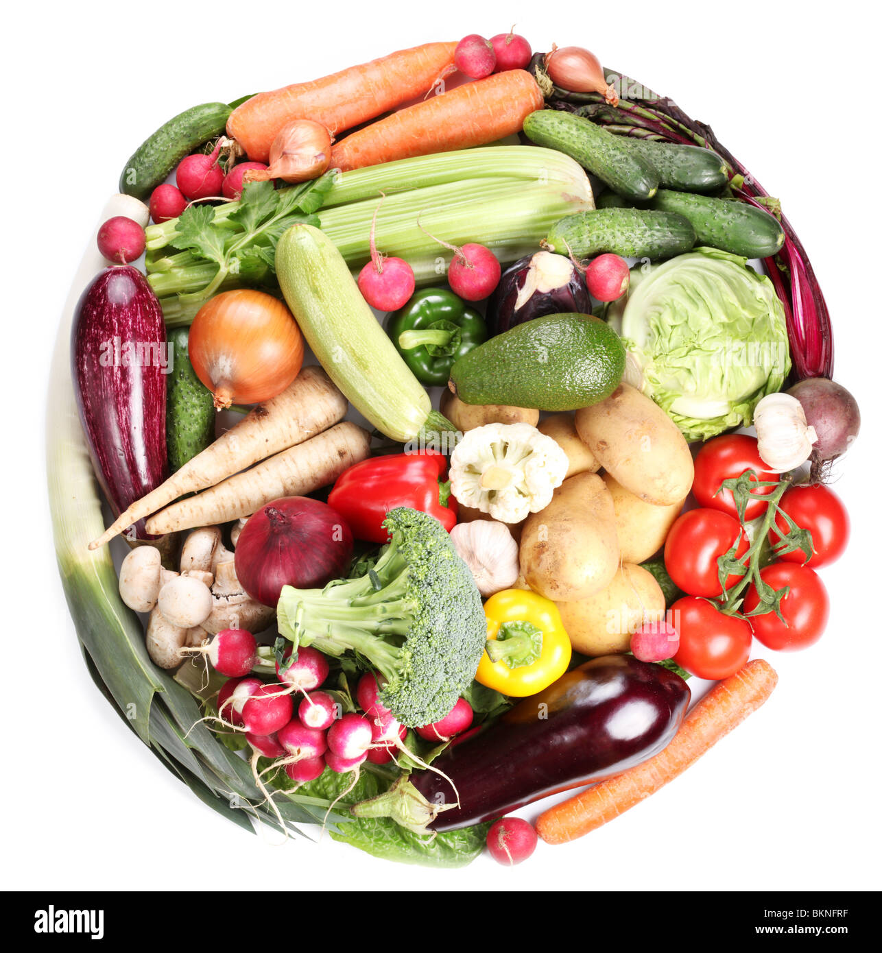 Con le verdure in un cerchio. Isolato su sfondo bianco Foto Stock