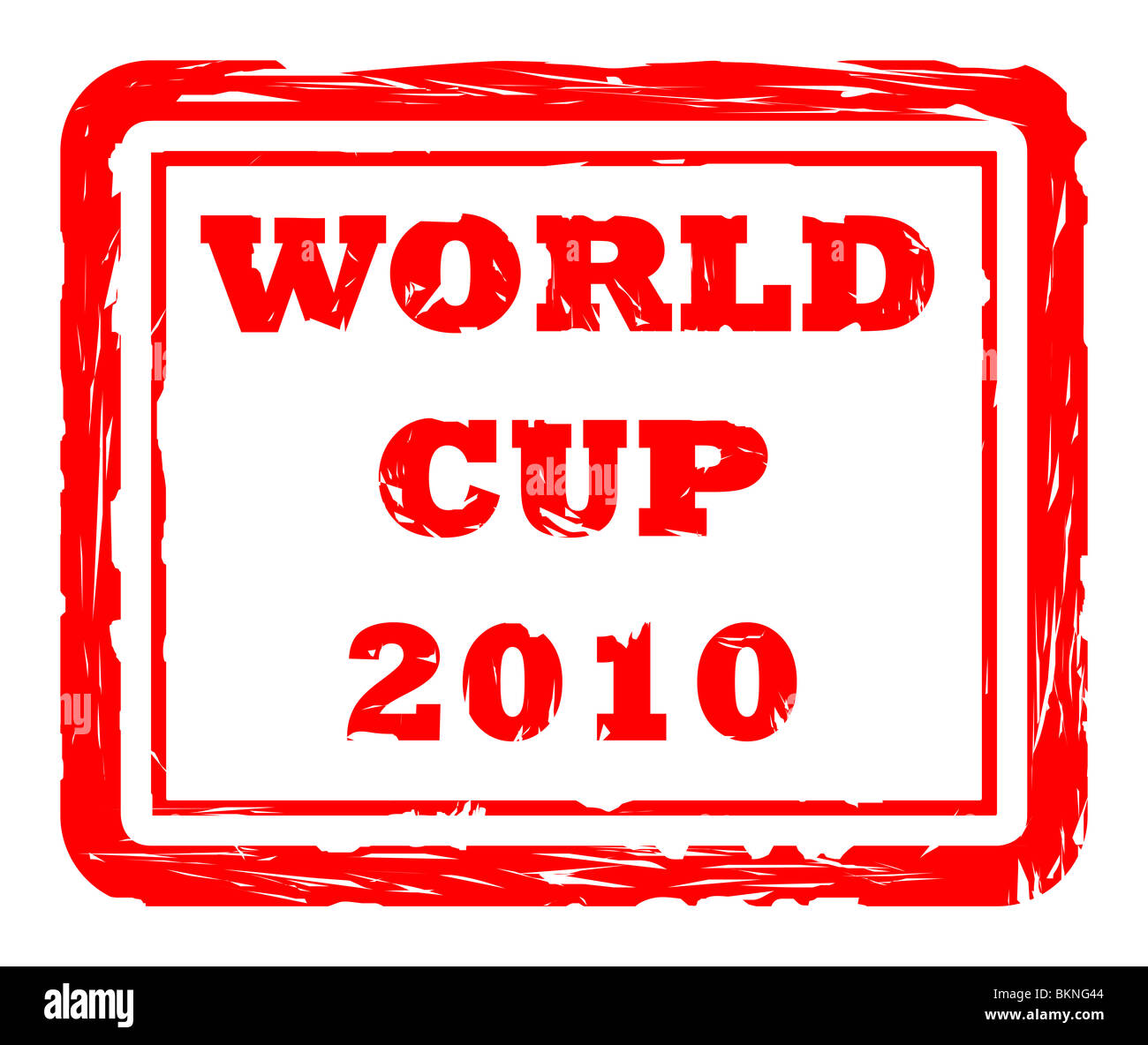 Usato mondiali 2010 di calcio e calcetto fino francobollo rosso isolato su sfondo bianco. Foto Stock