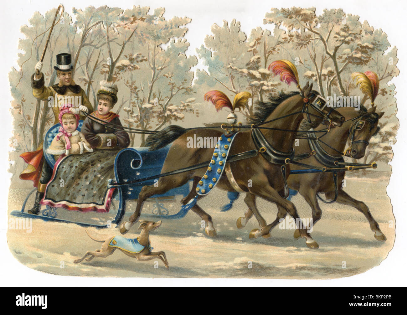 Signora ed il suo giovane figlia di viaggio in un carro trainato da cavalli Foto Stock