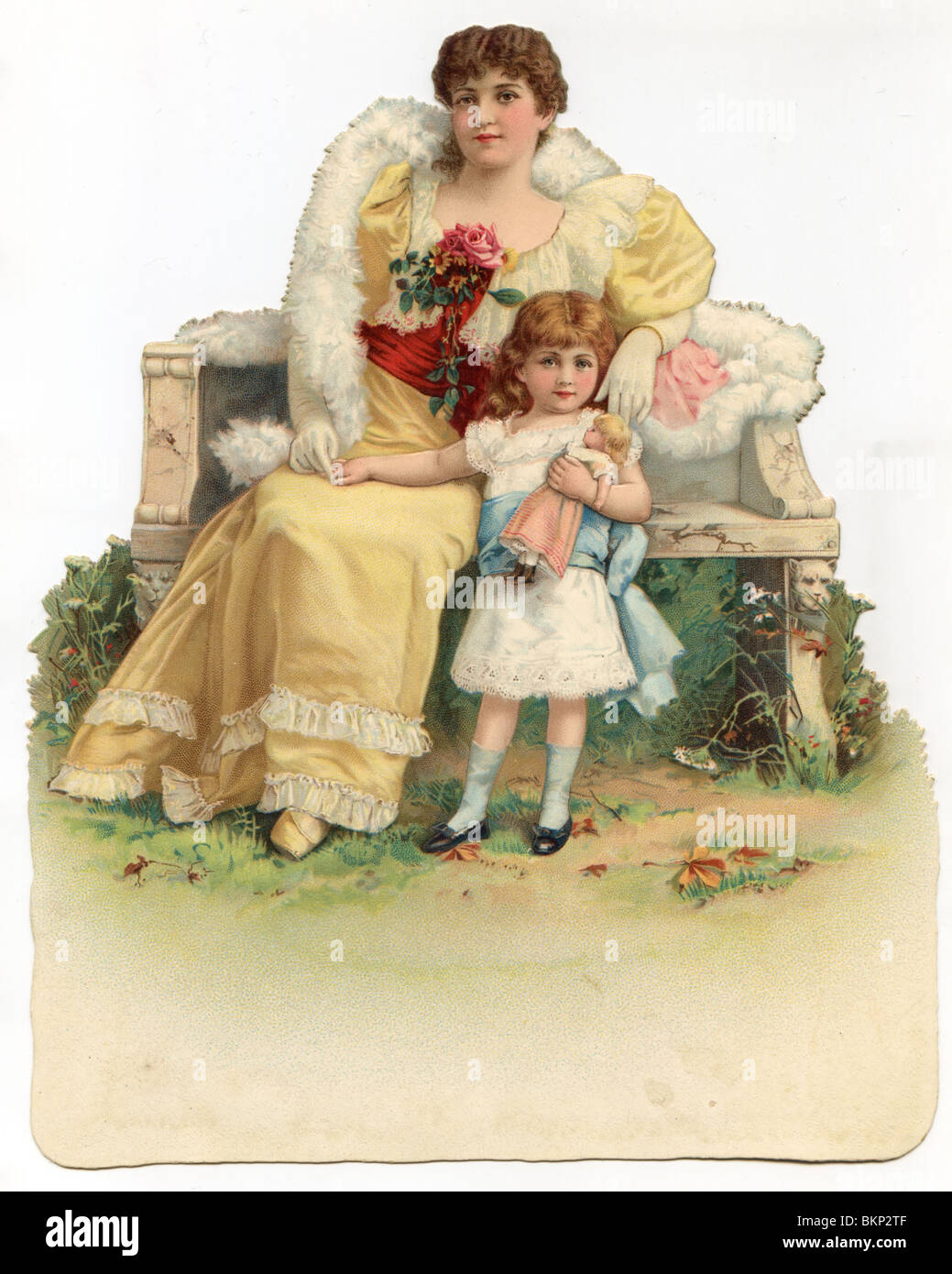 La madre e il bambino in posa su una panchina nel parco Foto Stock