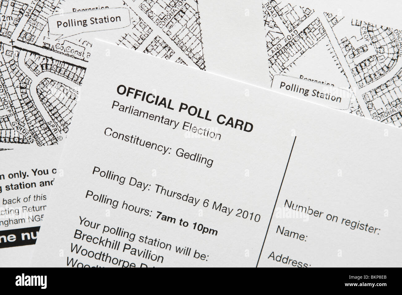 Una scheda di sondaggio per la circoscrizione di Gedling per il 2010 le elezioni generali nel Regno Unito Foto Stock