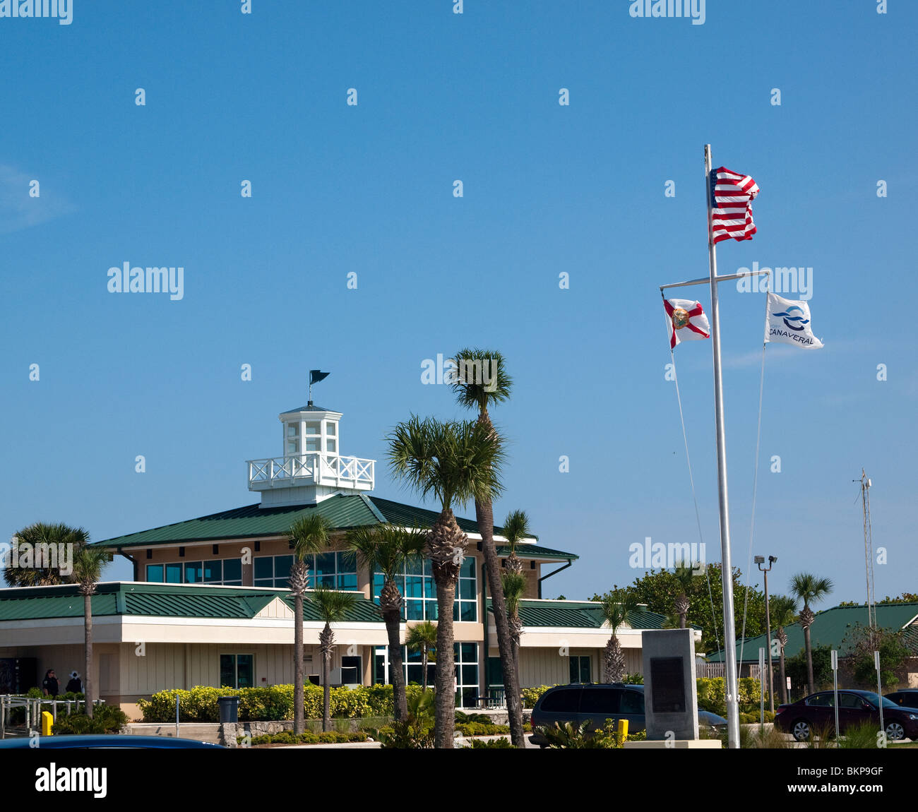 Padiglione presso l'ingresso a Port Canaveral appena a sud del Capo sulla Space Coast della Florida USA al Jetty Park Foto Stock
