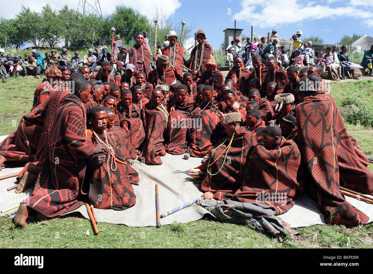 Il Lesotho: Redly composta da giovani uomini di celebrare una festa di iniziazione della loro ammissione nel mondo degli uomini adulti. Foto Stock