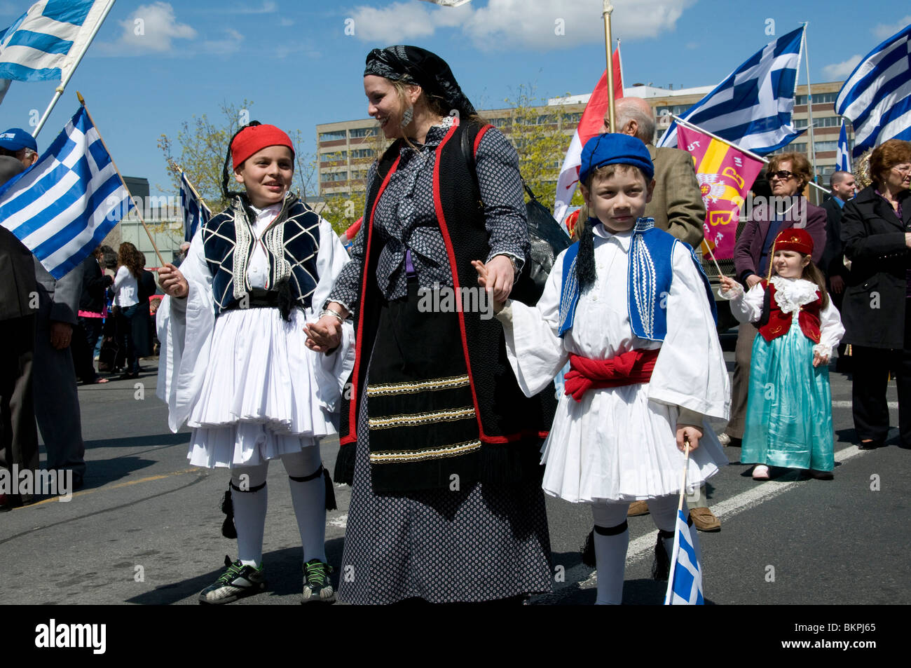 Sfilata di greco per celebrare l'indipendenza della Grecia a Montreal in Canada Foto Stock
