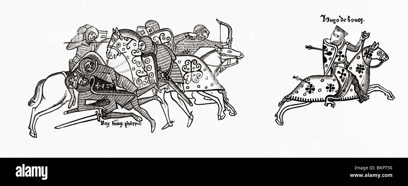 Re francese Filippo II, 1165-1223, unhorsed nella Battaglia di Bouvines nel 1214. Foto Stock