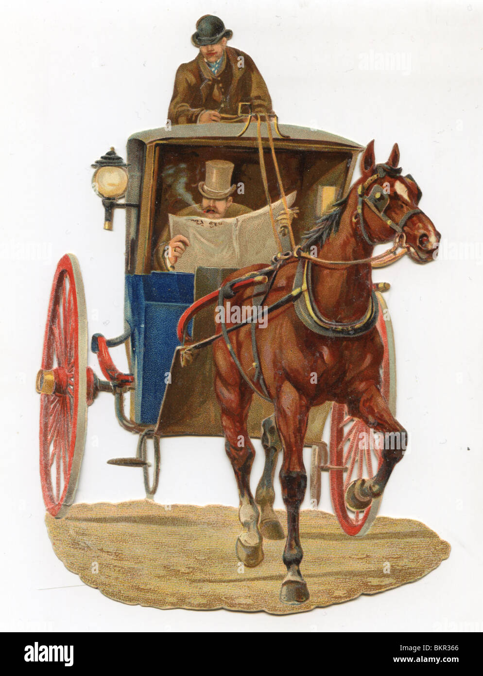 Carro trainato da cavalli con Gentleman leggendo il quotidiano. Era Vittoriana Foto Stock