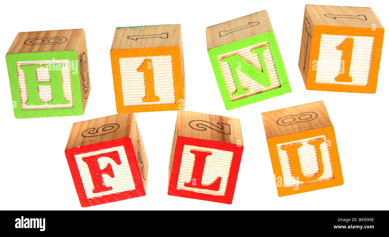 H1N1 FLU in alfabeto colorato isolati su bianco. Foto Stock