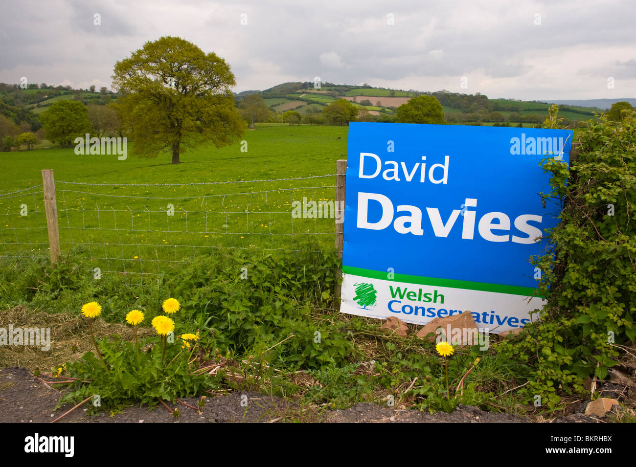 Campagna elettorale segno per il gallese conservatori David Davies nel rurale Monmouth circoscrizione in Monmouthshire South Wales UK Foto Stock