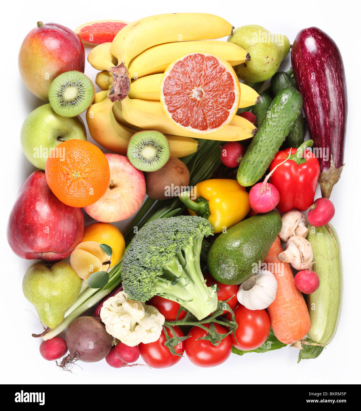 Frutta e verdura in un quadrato su sfondo bianco Foto Stock