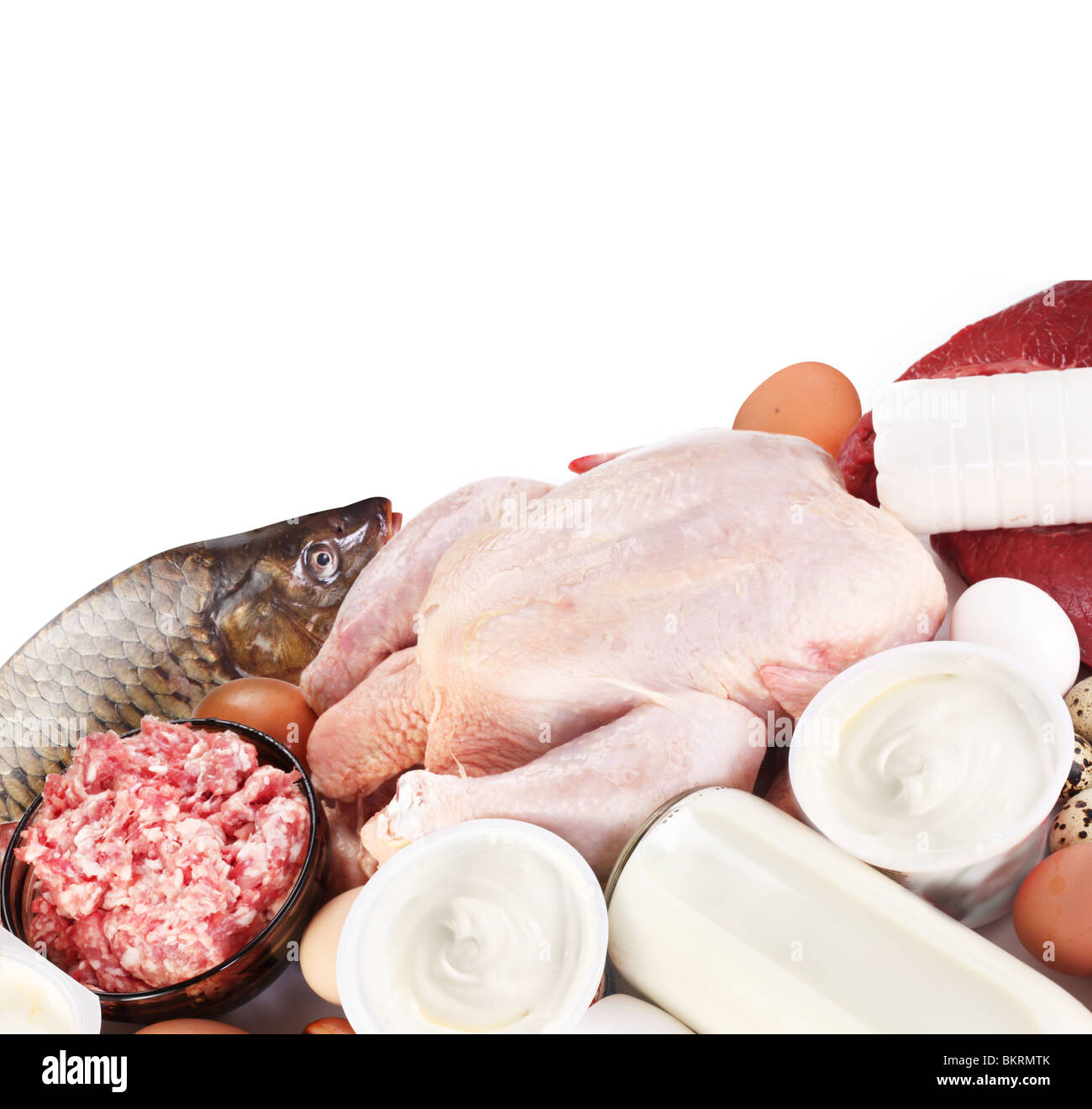Carni fresche e prodotti caseari. Foto Stock