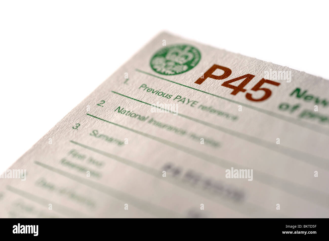 Certificato P45 Foto Stock