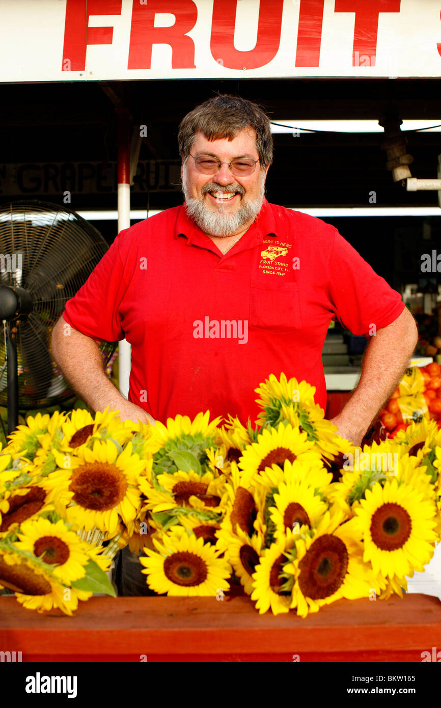 Robert Moehling, proprietario di Robert è qui frutta stand, Florida Miami Foto Stock