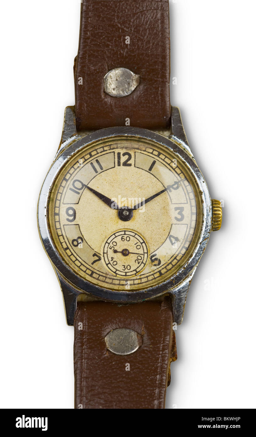 Orologi Vintage con Cinturino Pelle, isolato su sfondo bianco Foto stock -  Alamy