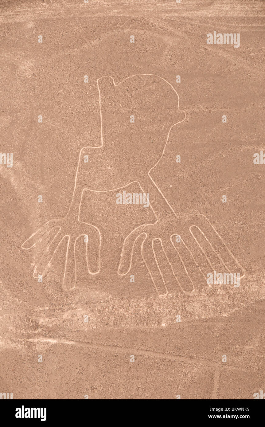 Foto aerea di mani motivo a linee di Nazca, Perù Foto Stock