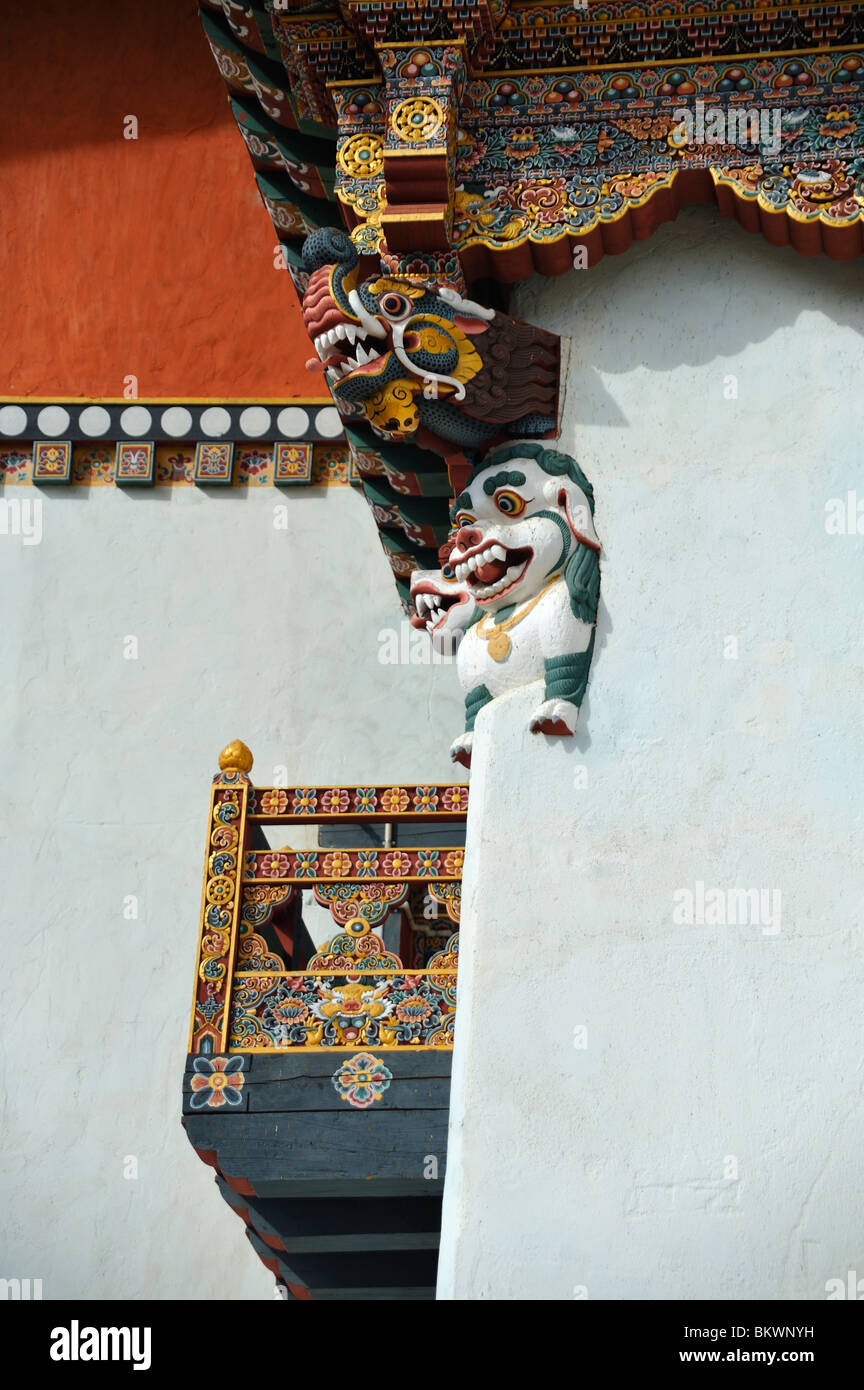 La decorazione parietale Gangte () Gangtey Goemba, Valle Phobjikha, Bhutan Foto Stock