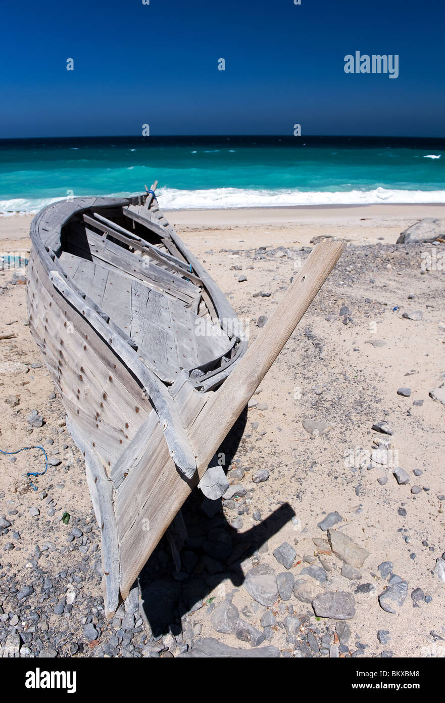 La pesca tradizionale barca costa di Musandam, Oman Foto Stock