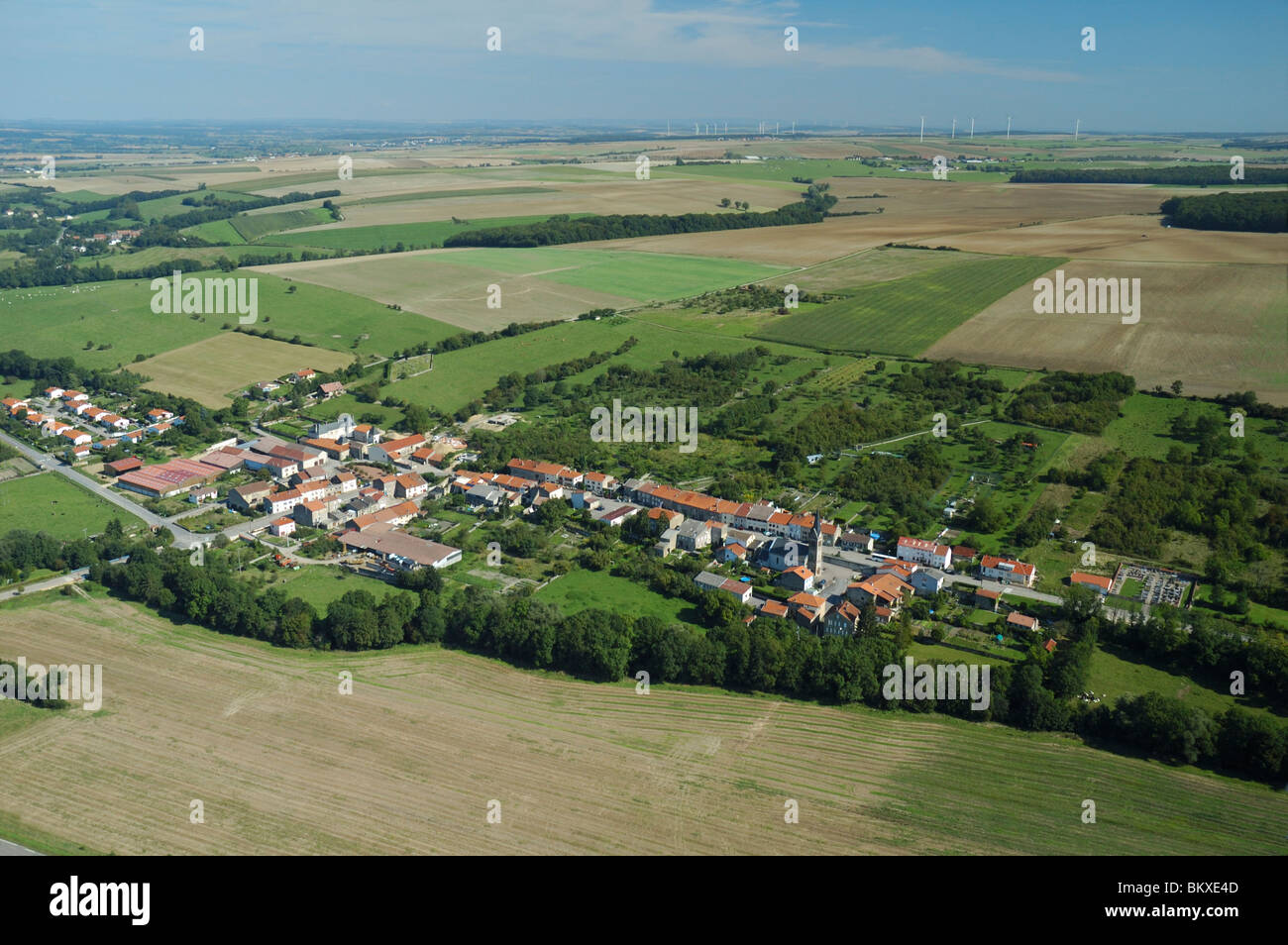 Vista aerea del villaggio francese di Bionville. Moselle, Lorena, Francia Foto Stock