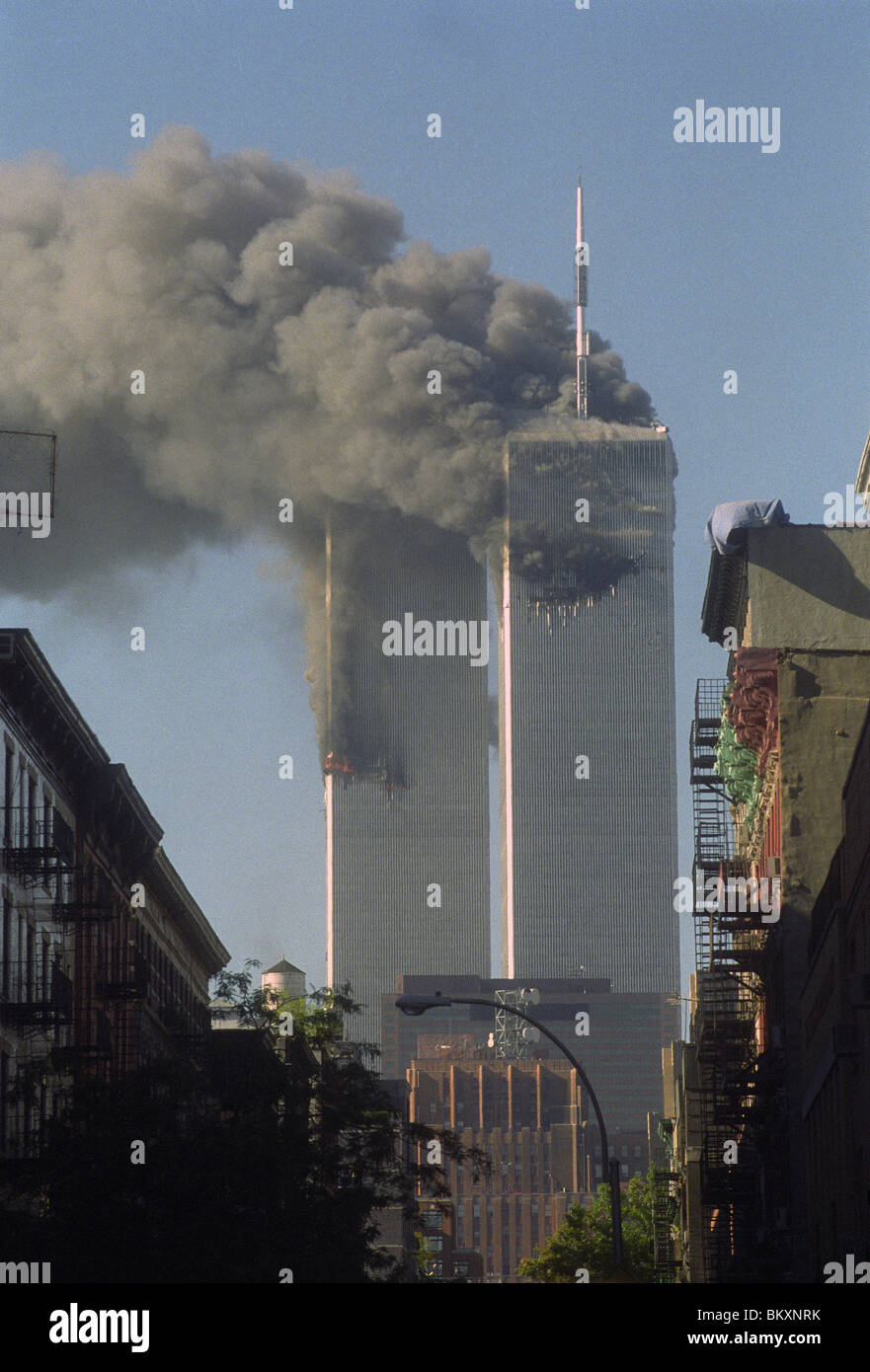 Le torri gemelle del World Trade Center la mattina del 11 settembre 2001 ©Stacy Rosenstock Walsh/Alamy Foto Stock