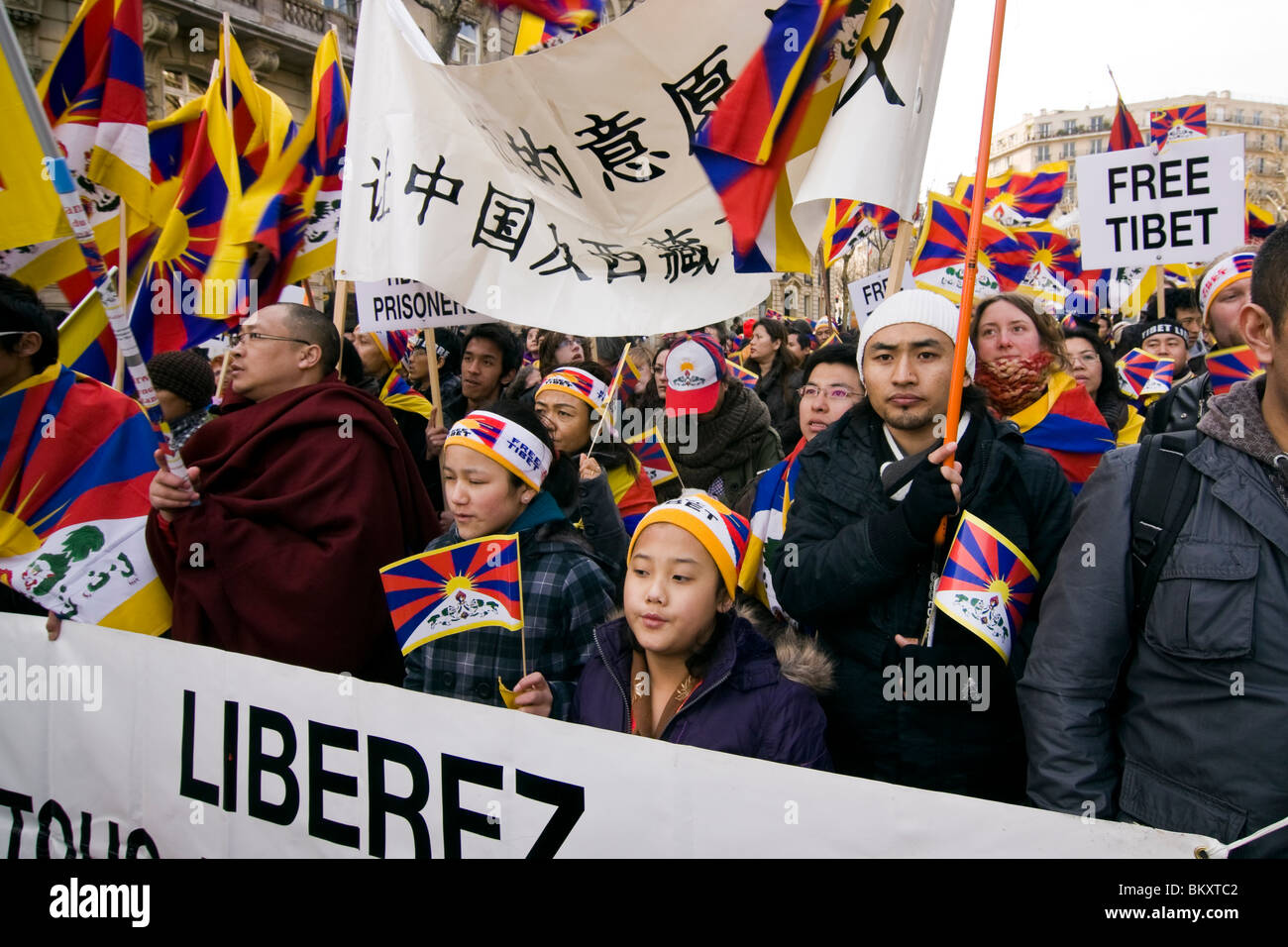 'Free Tibet" di manifestazione di protesta svoltasi a Parigi, Francia - 10 Marzo 2010 Foto Stock
