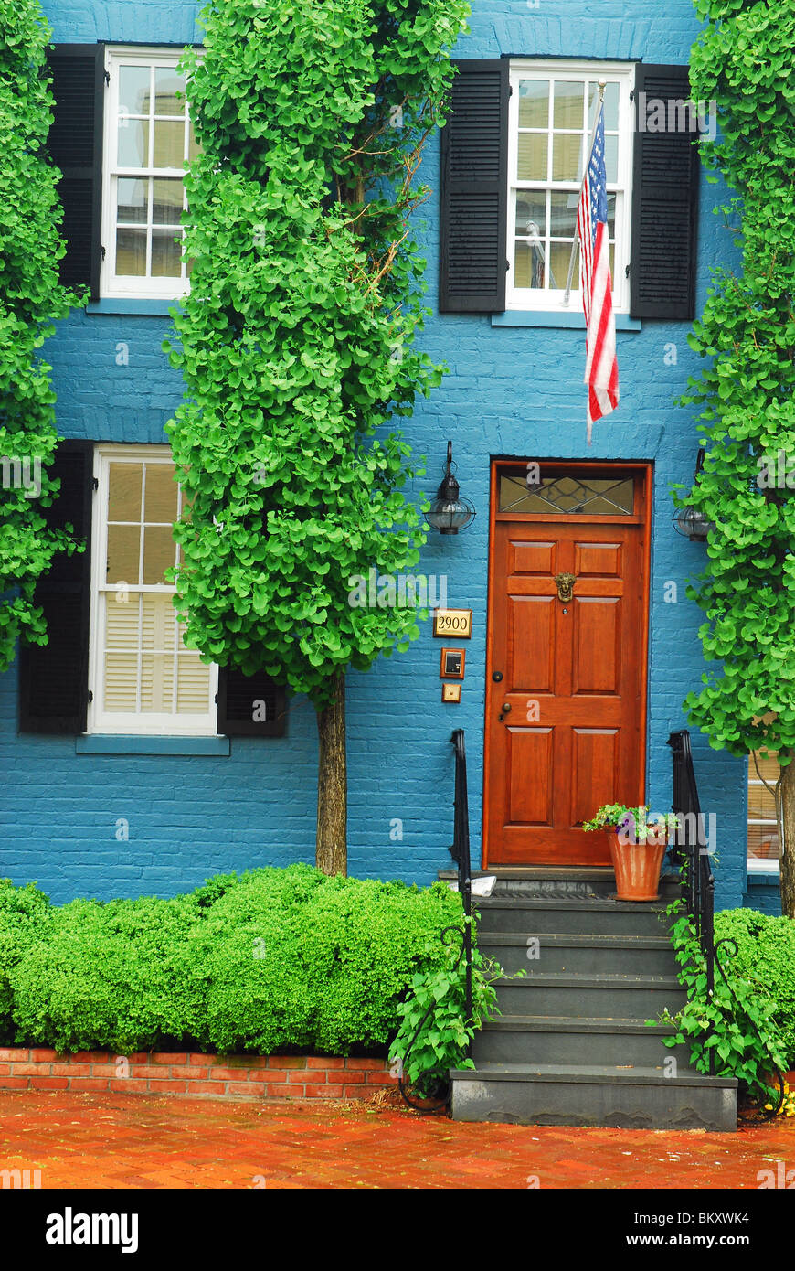 Blue townhome nello storico quartiere di Georgetown, Washington DC Foto Stock