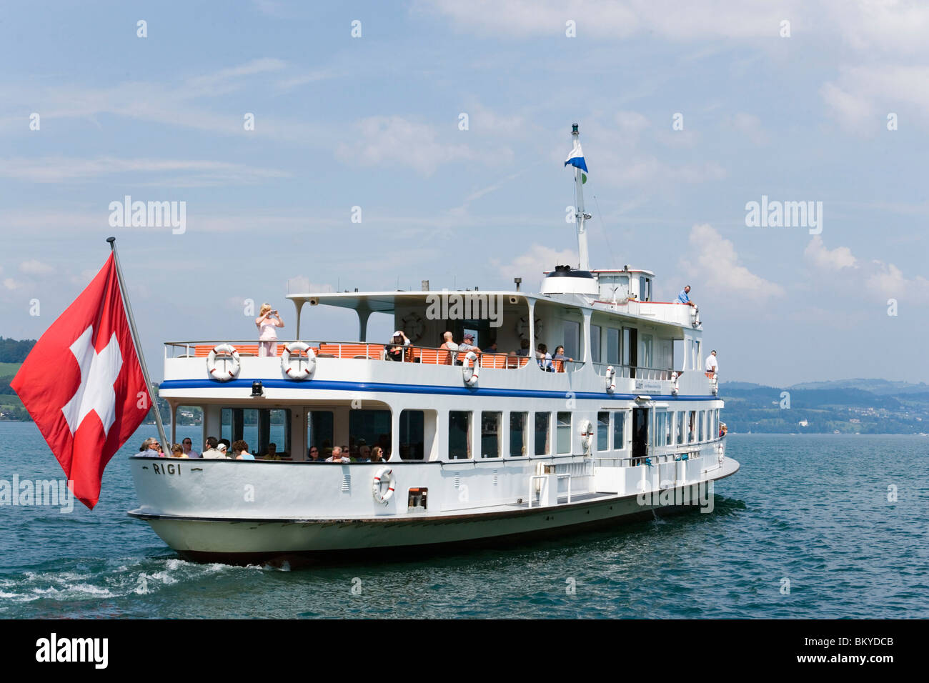 La motonave MS Rigi sul lago di Lucerna, Stansstad, il Cantone di Nidvaldo, Svizzera Foto Stock