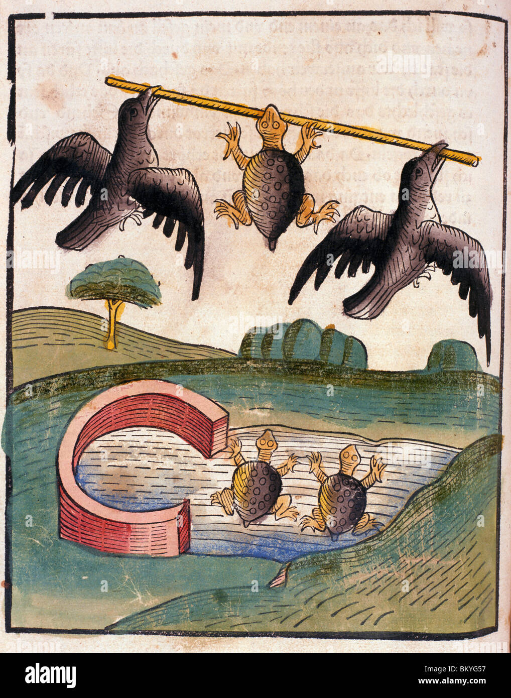 Due uccelli volare con la tartaruga, da buch der Weisheit der Alten Weisen, USA, Illinois, Chicago, Newberry Library, 1483 Foto Stock