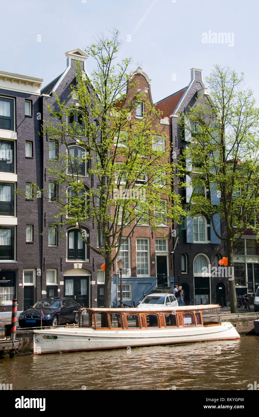 Amsterdam Olanda Jordaan barca Prinsengracht canal house Foto Stock