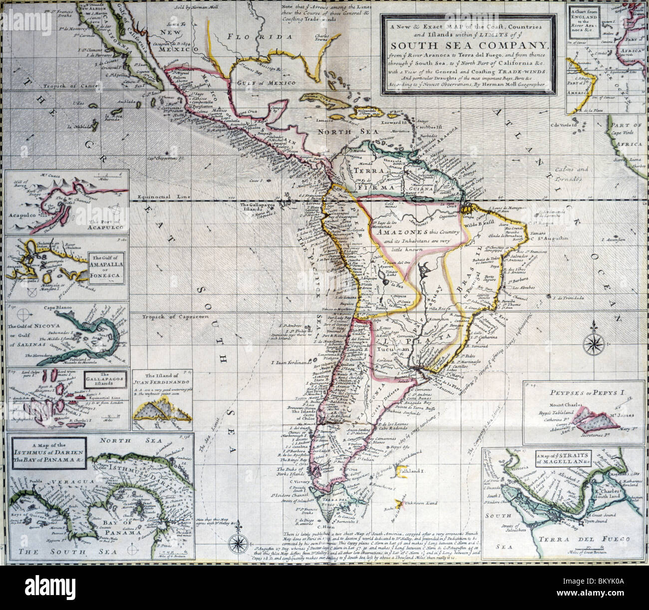 Limiti della South Sea Company da Herman Moll da nel suo mondo descritto, STATI UNITI D'AMERICA, Chicago, Newberry Library Foto Stock