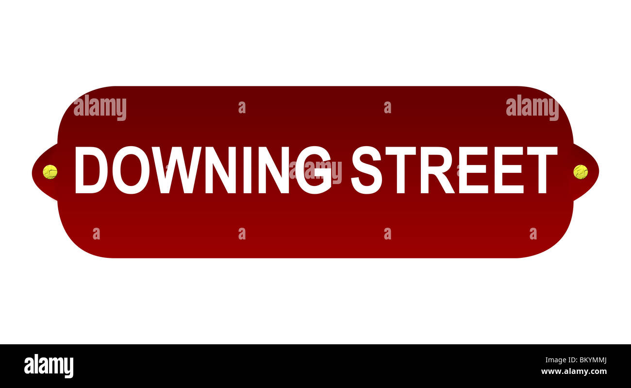 Downing street segno isolato su sfondo bianco. Foto Stock