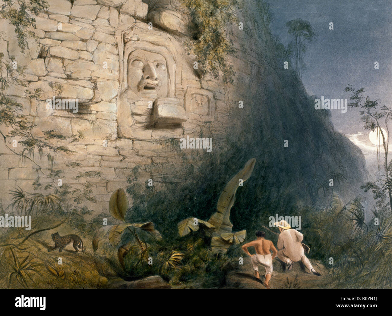 America centrale in Chiapas e Yucatan vedute di monumenti antichi Testa colossale a Izamal da Frederick Catherwood 1844 Foto Stock