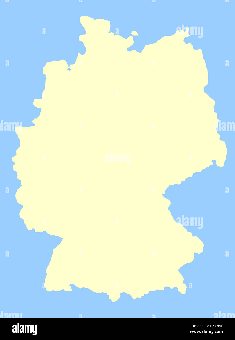 Mappa della Germania isolata su uno sfondo blu. Foto Stock