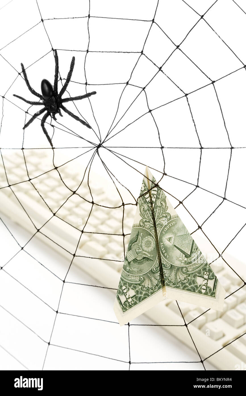 Spider Web e dollaro, business online concetto, rischio, sicurezza Foto Stock