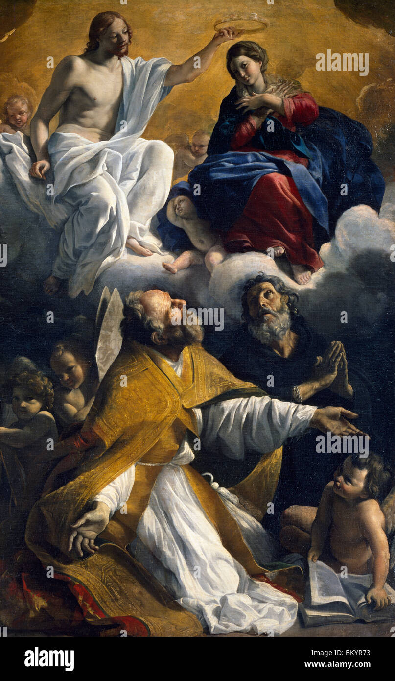 Incoronazione della Vergine con sant'Agostino e di San Guglielmo di Aquitania da Giovanni Lanfranco (1582-1647) Francia Parigi Foto Stock