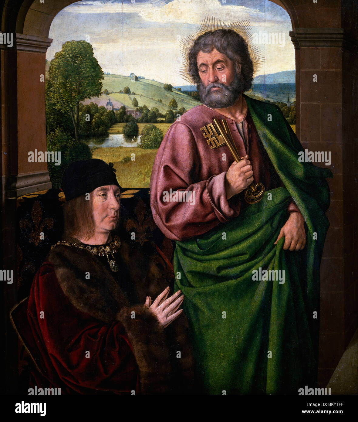 Ritratto di Pierre II, duca di Borbone con San Pietro da Jean Hey, circa 1492-1493, Francia, Parigi Musee du Louvre Foto Stock