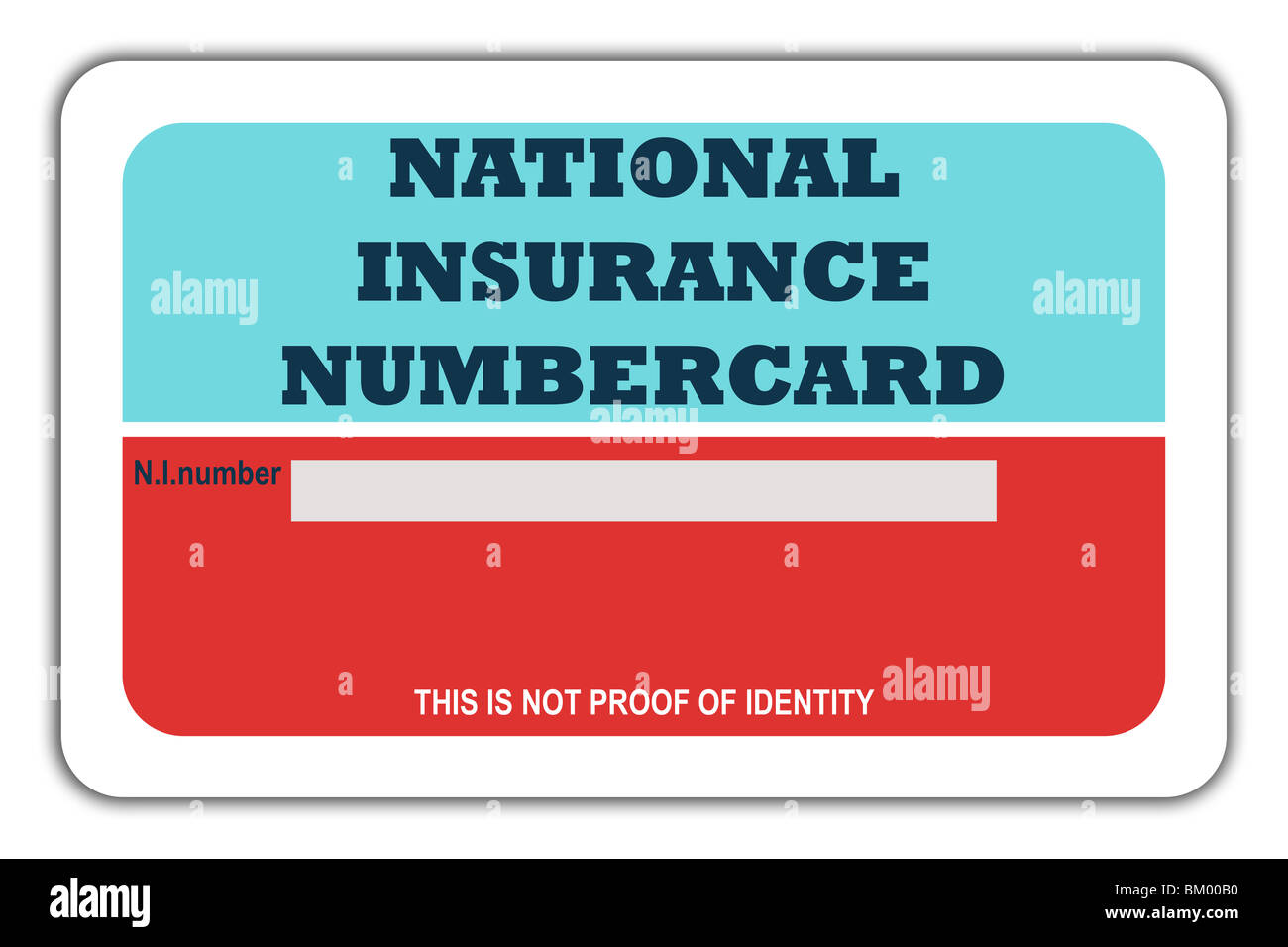 Blank British National Insurance numbercard, isolato su sfondo bianco. Foto Stock